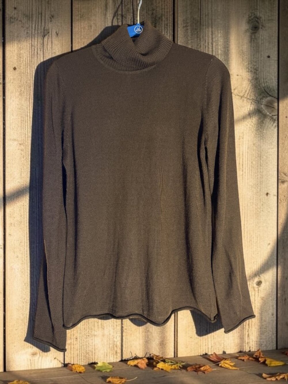 Harve Bernard Chocolate Brown Wool Blend Turtleneck Sweater Top Sz L
